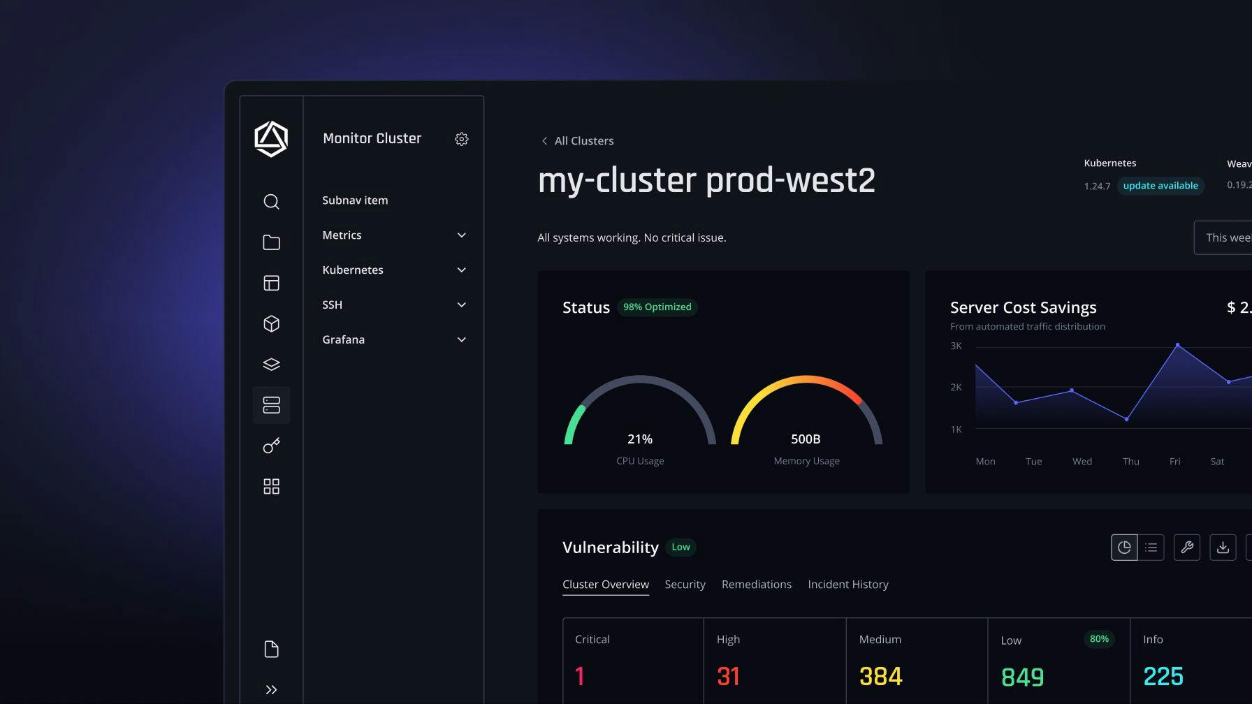 Desktop app interface with colorful dashboard