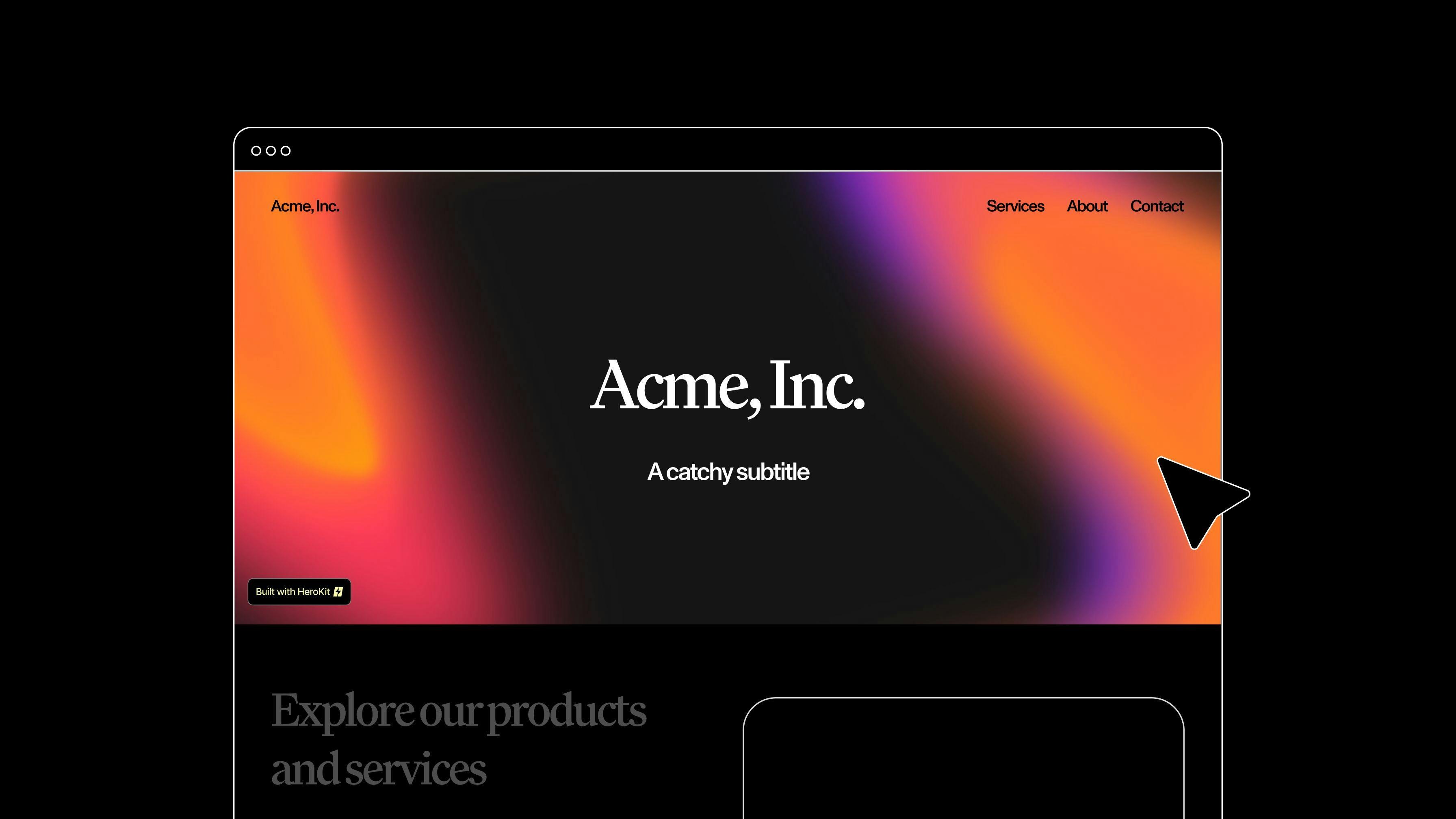 Mockup of a website with colourful gradient background