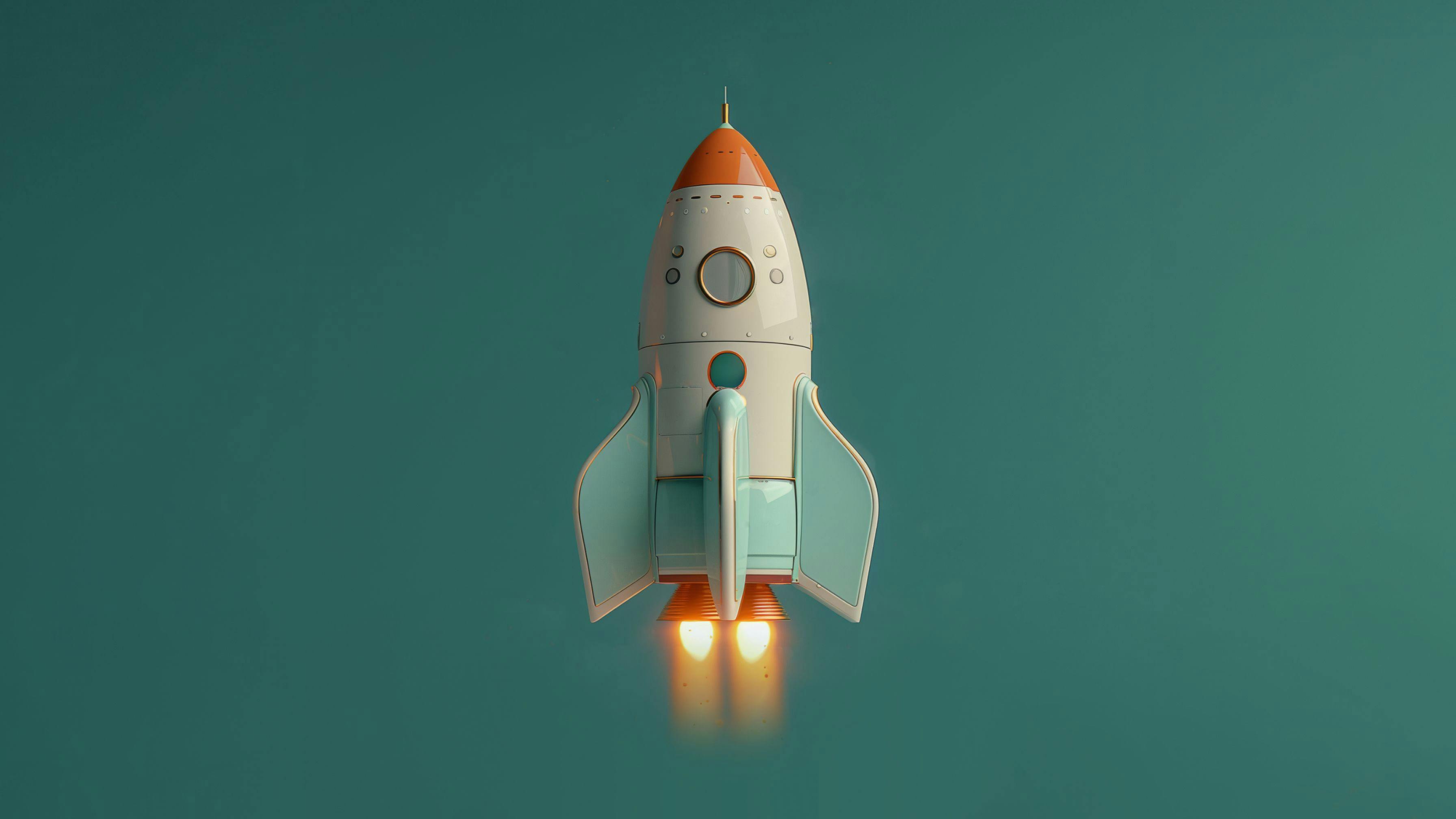 3d space rocket model beige and green tones minimal and monochrome background