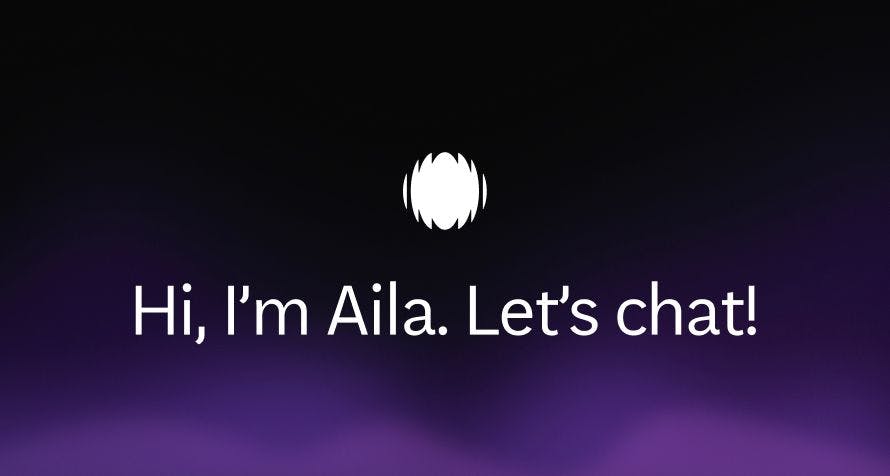 Aila white logo on purple gradient background.