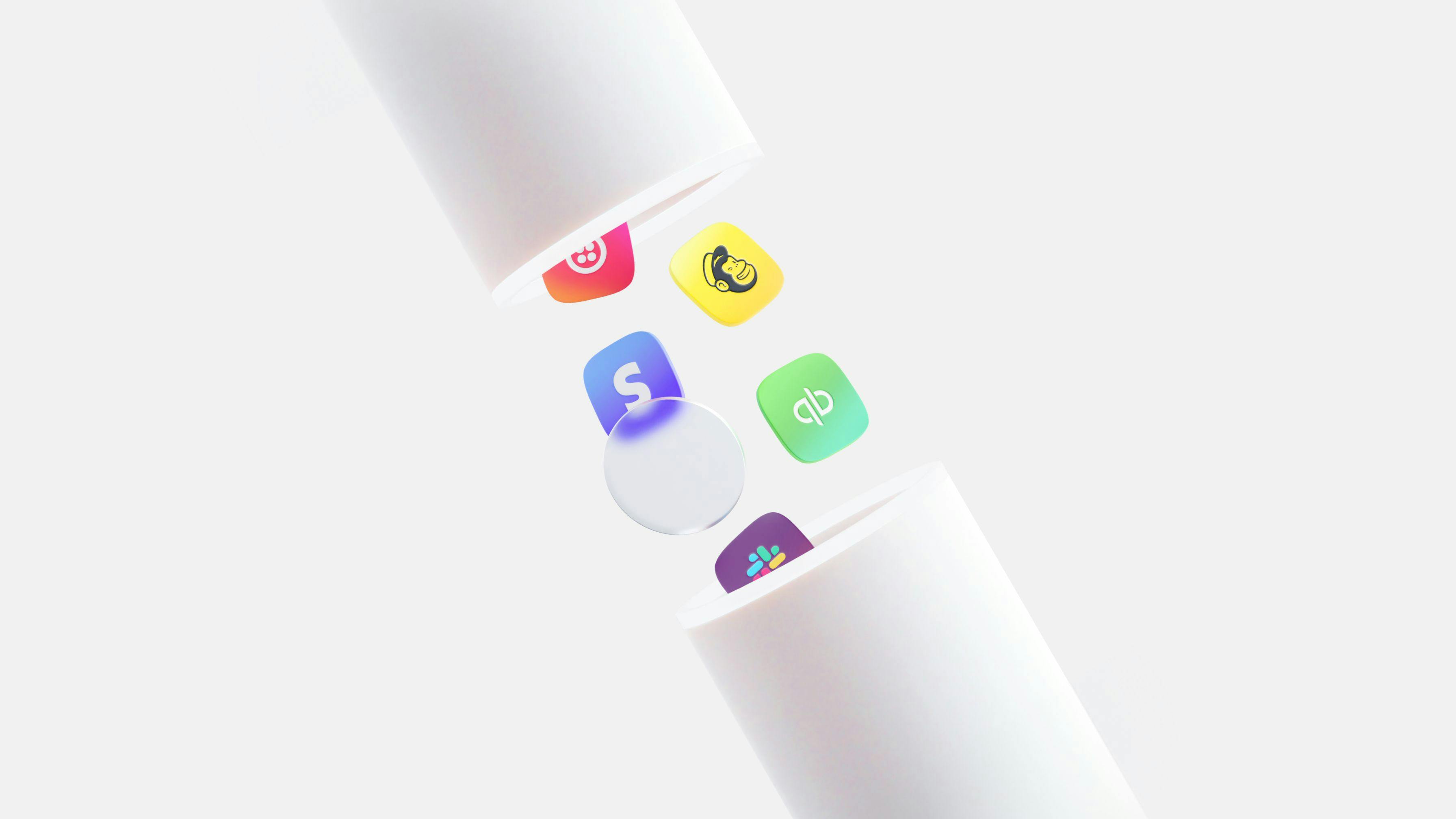3D illustration showing app icons fly through a pipe